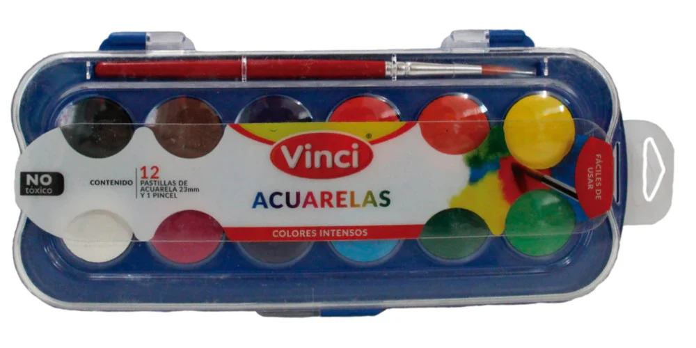 Acuarelas en Plástico  Colores Estuche c/Pincel Vinci® [Estuche]