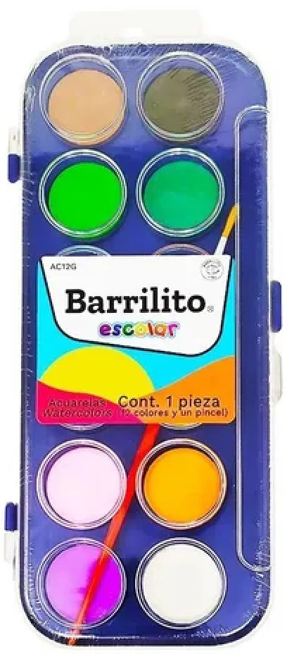 Acuarelas en Plástico Económica Colores c/12 Barrilito® AC12G [Pieza]