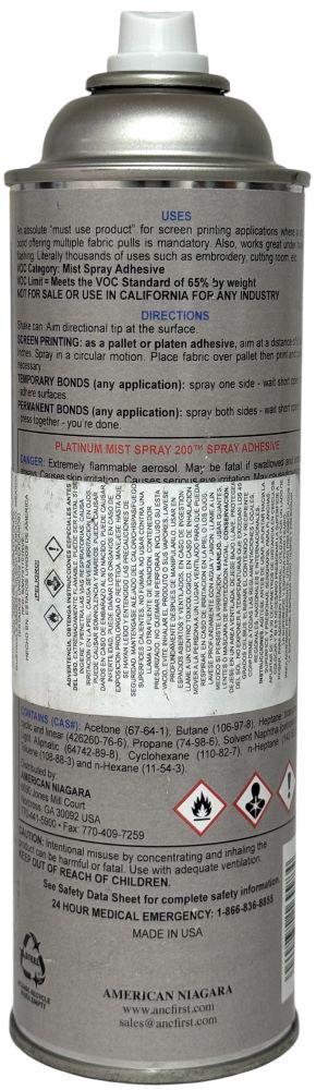 Adhesivo en Aerosol/Spray PLATINUM Mist Spay 200™ PLW200 340g Sanchez® RSE11021 G [Aerosol] - Image 3