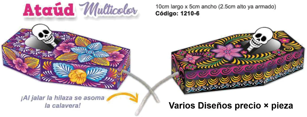 Adorno Día de Muertos Ataúd Móvil Multicolor 10×5×2.5cm Padi® 1210-6 [Pieza]