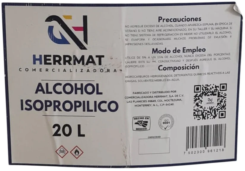 Alcohol Isopropílico 20 litros CH® QDV-0023 [Contenedor plástico] - Image 2