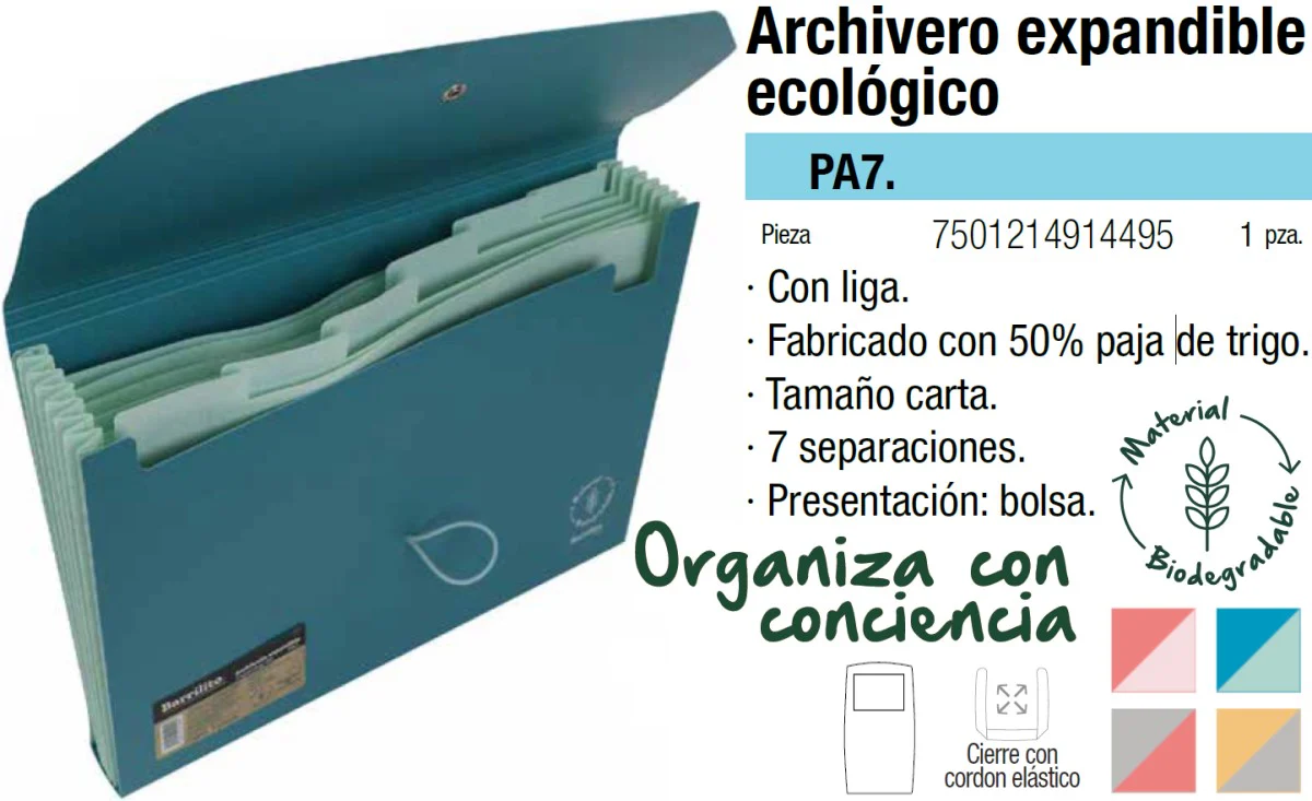 Archifuelle Plástico Expandible 7 Espacios Colores Carta Barrilito® PA7. [Pieza]