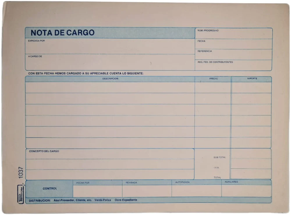 Block Auxiliar Nota de Cargo 25 Juegos ½ Oficio Printaform® B-1037 [Pieza] - Image 2