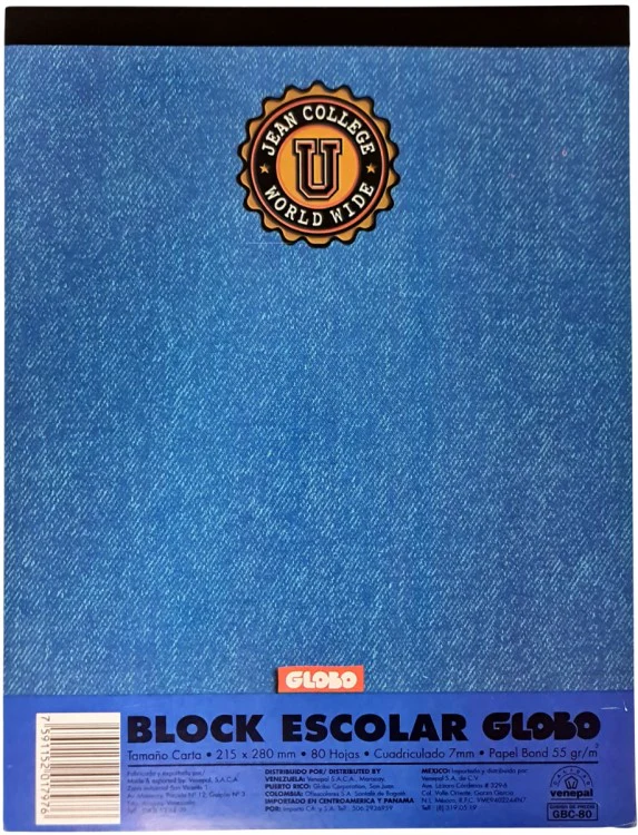 Block Carta Escolar 80 hojas Globo Jean College WW Venepal® [Pieza] - Image 3