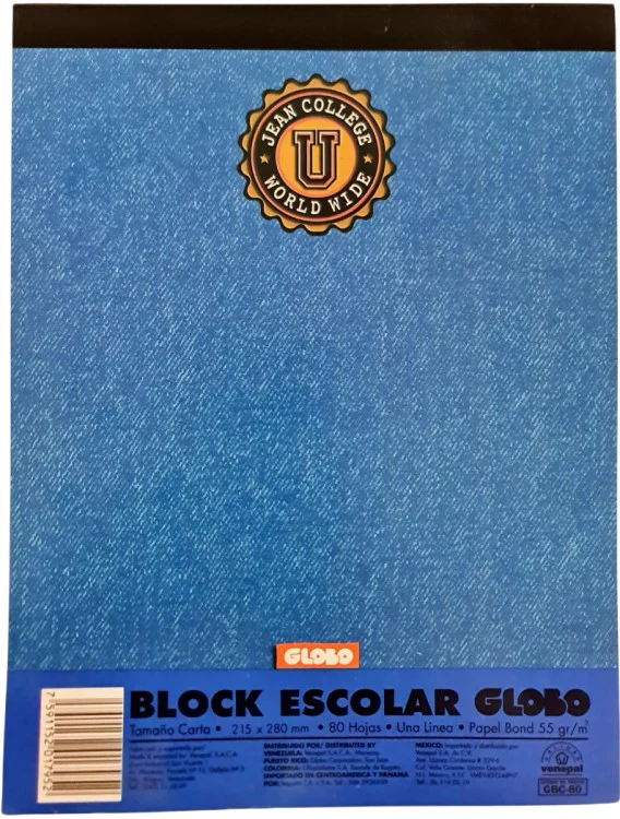 Block Carta Escolar 80 hojas Globo Jean College WW Venepal® [Pieza] - Image 5