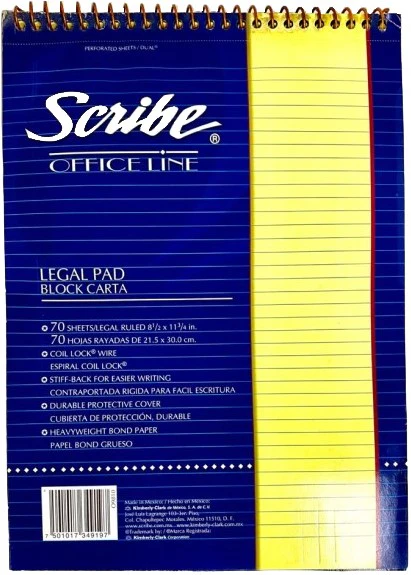 Block Carta 	Profesional Espiral Amarillo Óptico 70 hojas Raya Scribe® 09810 [Pieza]