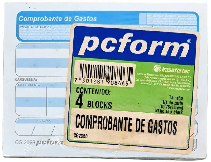 Block Comprobante Gastos paquete c/4 50 hojas ¼ Carta pcform® CG 2053