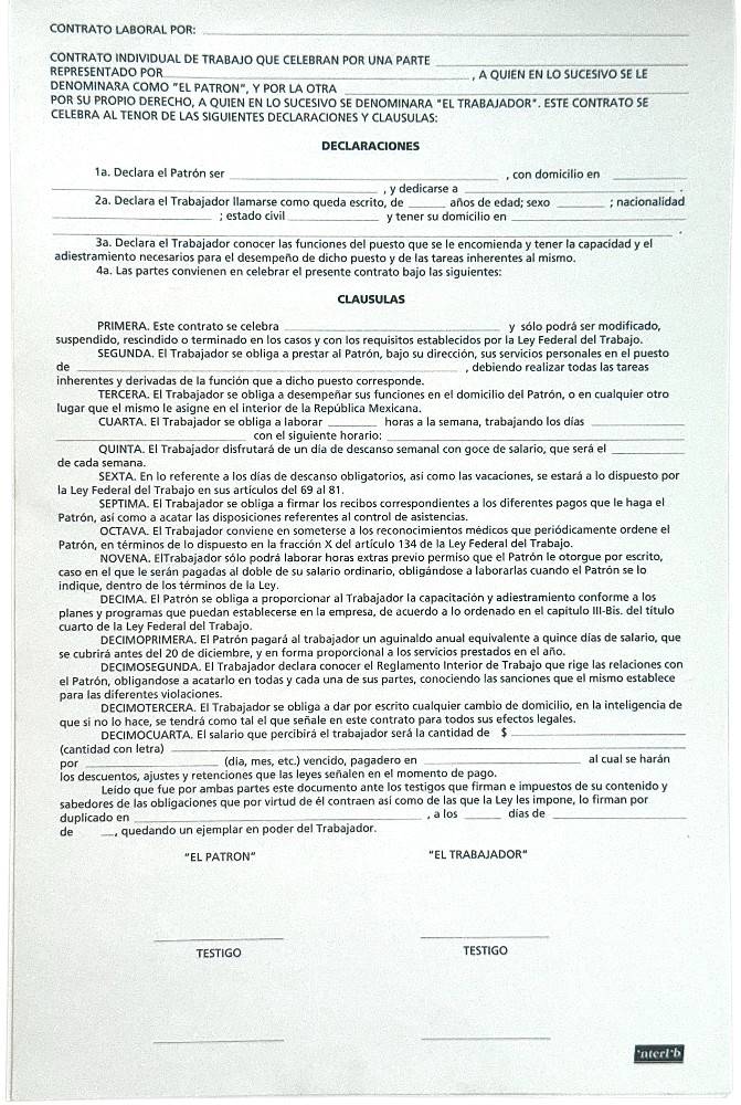 Block Contrato de Trabajo 100 hojas Oficio interlib® [Pieza] - Image 2