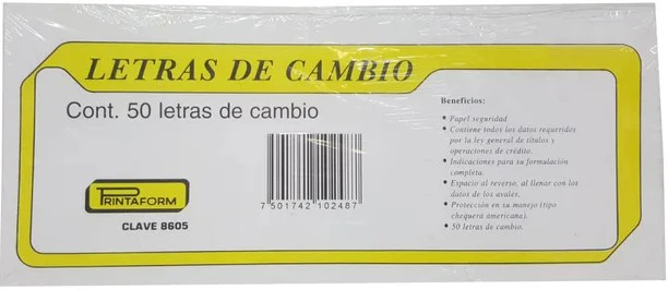 Block Letras de Cambio con endoso al reverso 50 hojas 21.5×9cm Printaform® B-8605 [Pieza] - Image 3