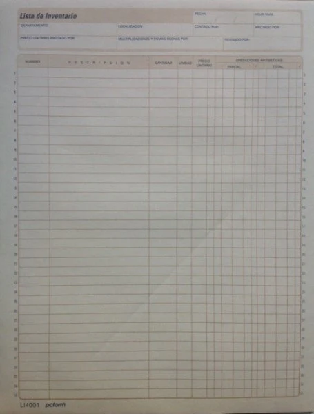 Block Lista p/Inventarios i 25 hojas Carta pcform® 4001 [Pieza]