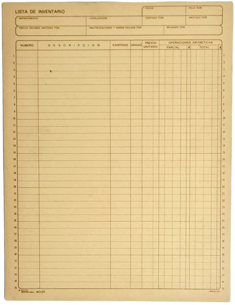 Block Lista p/Inventarios i 25 hojas Carta Printaform® B-4001 [Pieza]