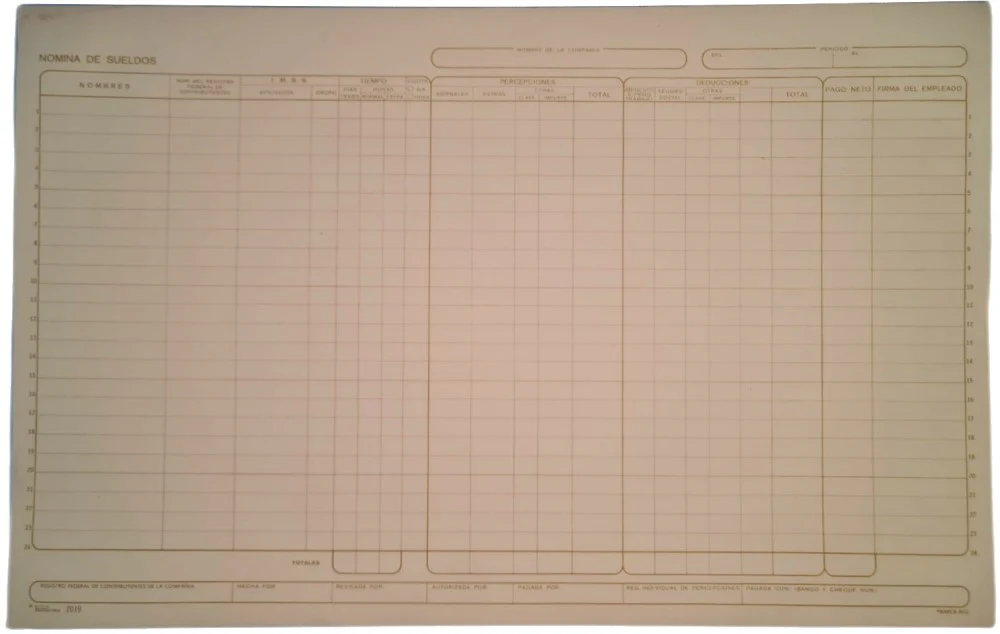 Block Nomina de Sueldos 25 hojas DobleCarta Printaform® B-2019 [Pieza]