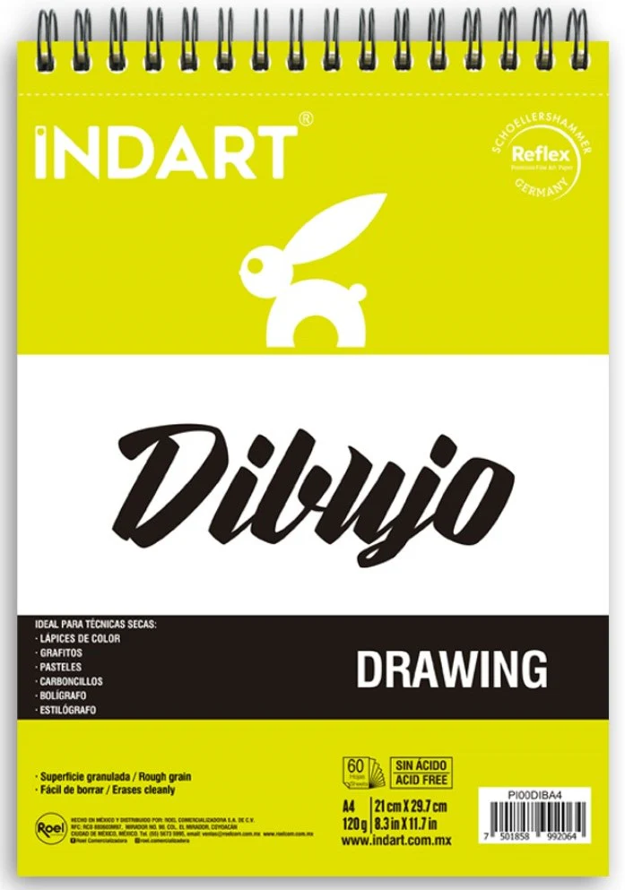 Block p/Arte Dibujo Drawing A4 120g 60 hojas 21×29.7cm INDART® PI00DIBA4 [Pieza]