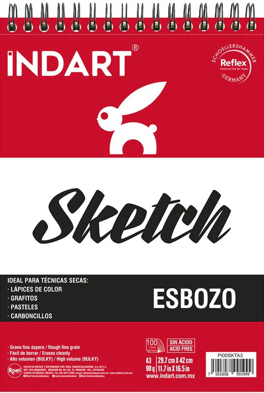 Block p/Arte Sketch Sketch y Dibujo A3 90g 100 hojas 29.7×42cm INDART® PI00SKTA3 [Pieza]