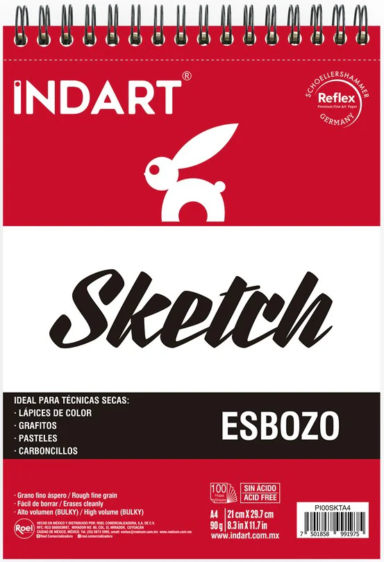 Block p/Arte Sketch Sketch y Dibujo A4 90g 100 hojas 21×29.7cm INDART® PI00SKTA4 [Pieza]