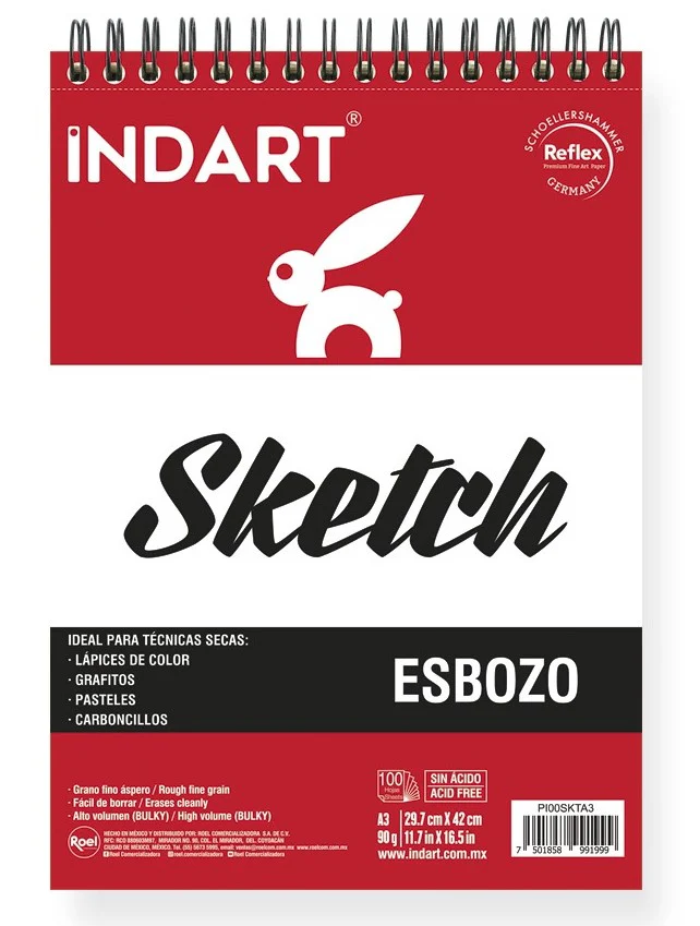 Block p/Arte Sketch Sketch y Dibujo A5 90g 100 hojas 14.8×21cm INDART® PI00SKTA5 [Pieza]