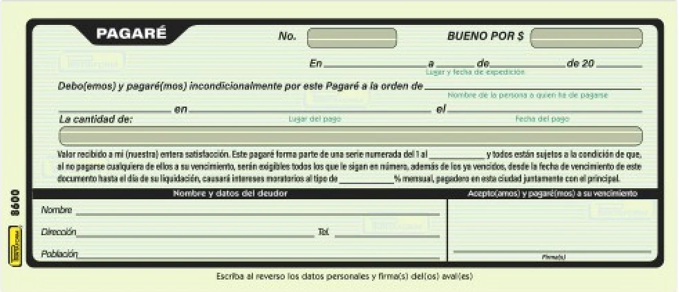 Block Pagares con endoso al reverso 50 hojas 21.5×9cm Printaform® B-8600 [Pieza]