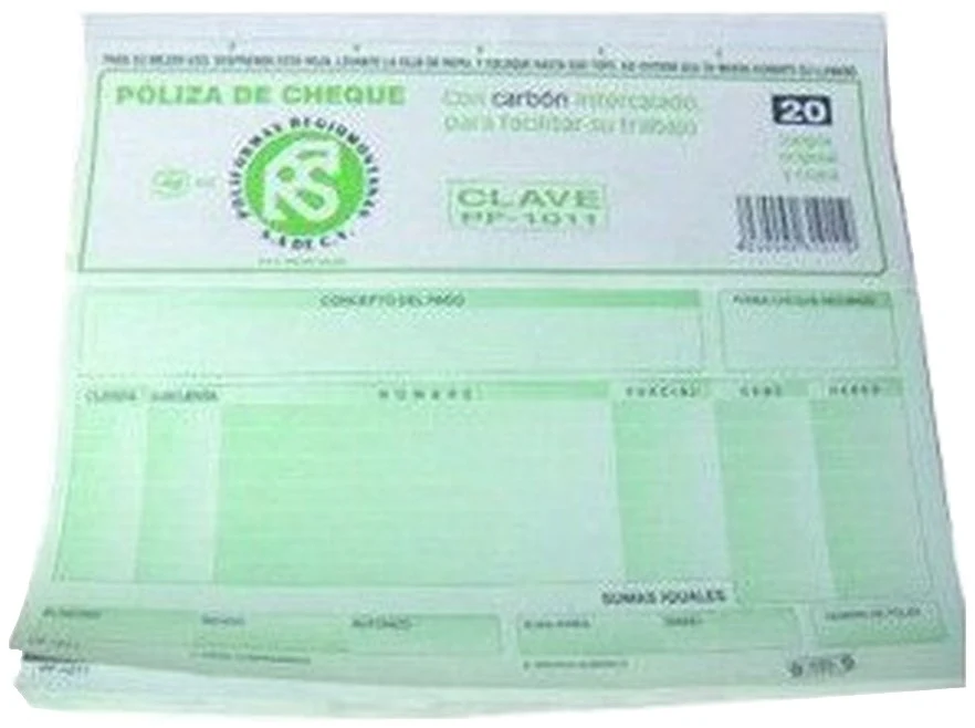 Block Póliza Cheques c/Carbón C 20 Juegos ½ Oficio Poliformas® PF-1011 [Pieza]