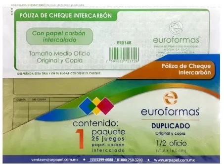 Block Póliza Cheques c/Carbón C 25 Juegos ½ Oficio euroformas® ER0148 BFO407 [Pieza]