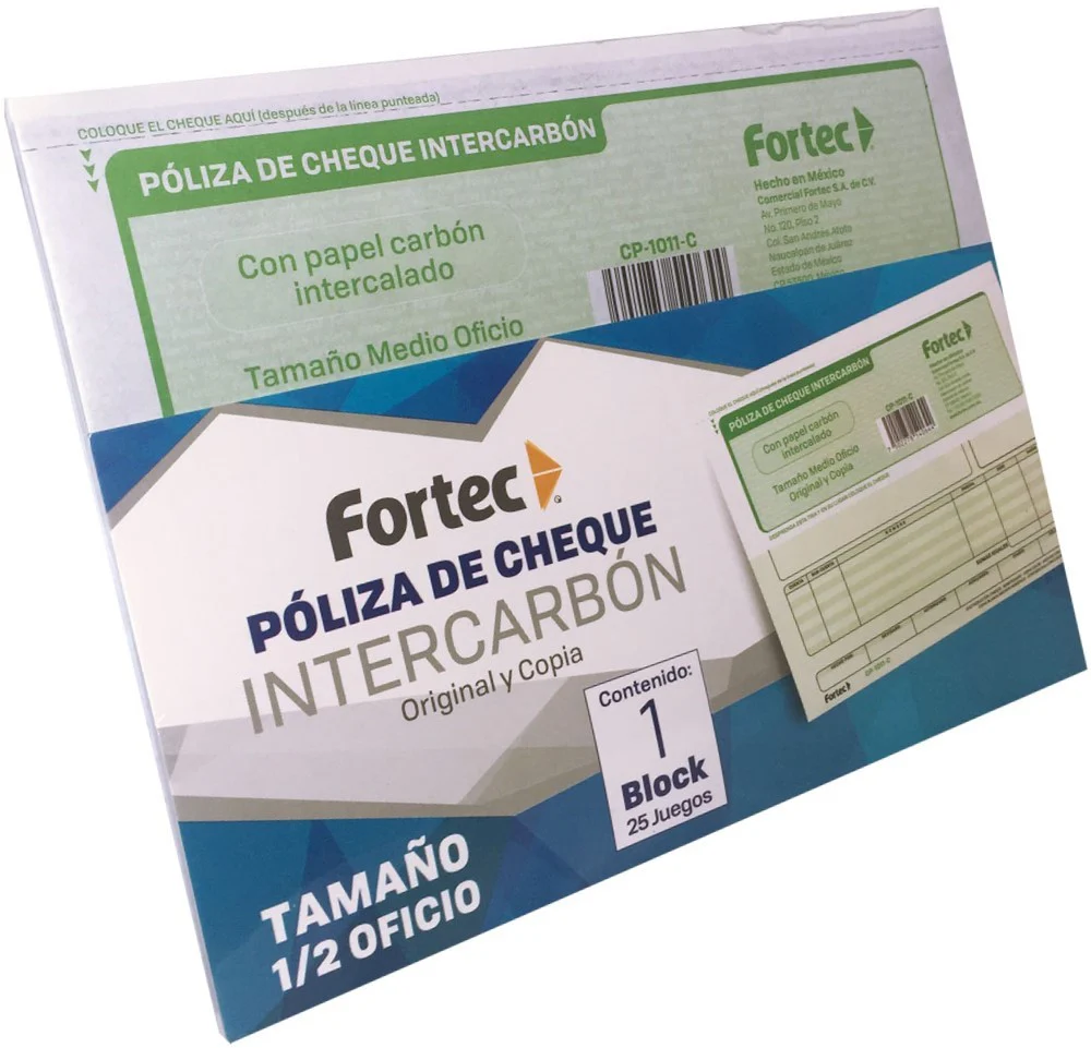 Block Póliza Cheques c/Carbón C 25 Juegos ½ Oficio Fortec® CP-1011-C [Pieza]