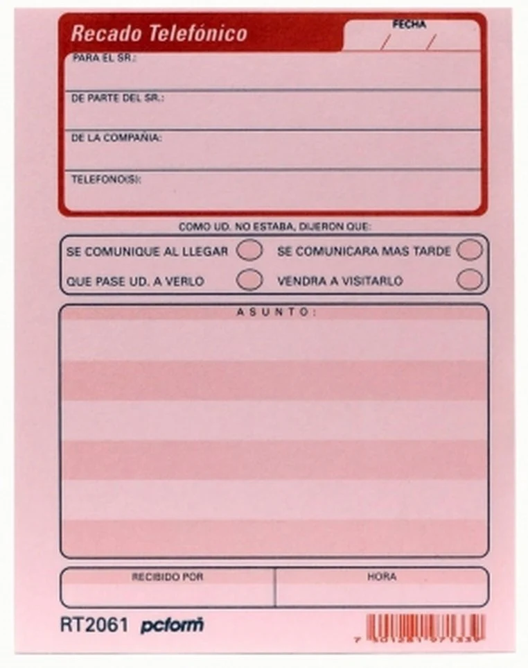 Block Recados Telefónico 50 hojas ¼ Carta pcform® RT-2061 [Pieza]