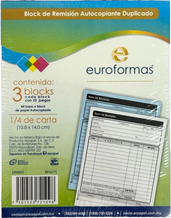 Block Remisiones Duplicado pakc3 Autocopia DA 22 Juegos ¼ Carta euroformas® ER0005 [Paquete] - Image 2