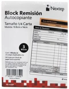 Block Remisiones Duplicado paquete c/3 DA 22 Juegos ¼ Carta Nextep® NE-038P [Pieza]