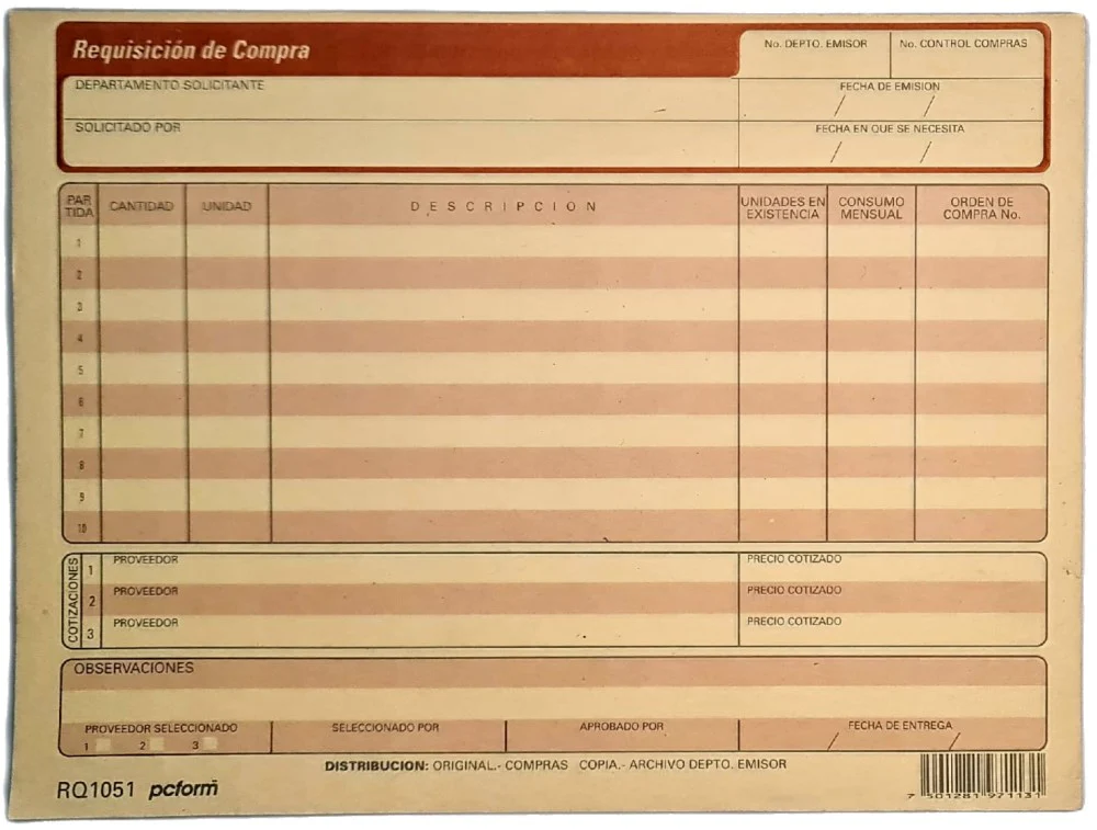 Block Requisición Duplicado 25 Juegos ½ Oficio pcform® 1051 [Pieza]