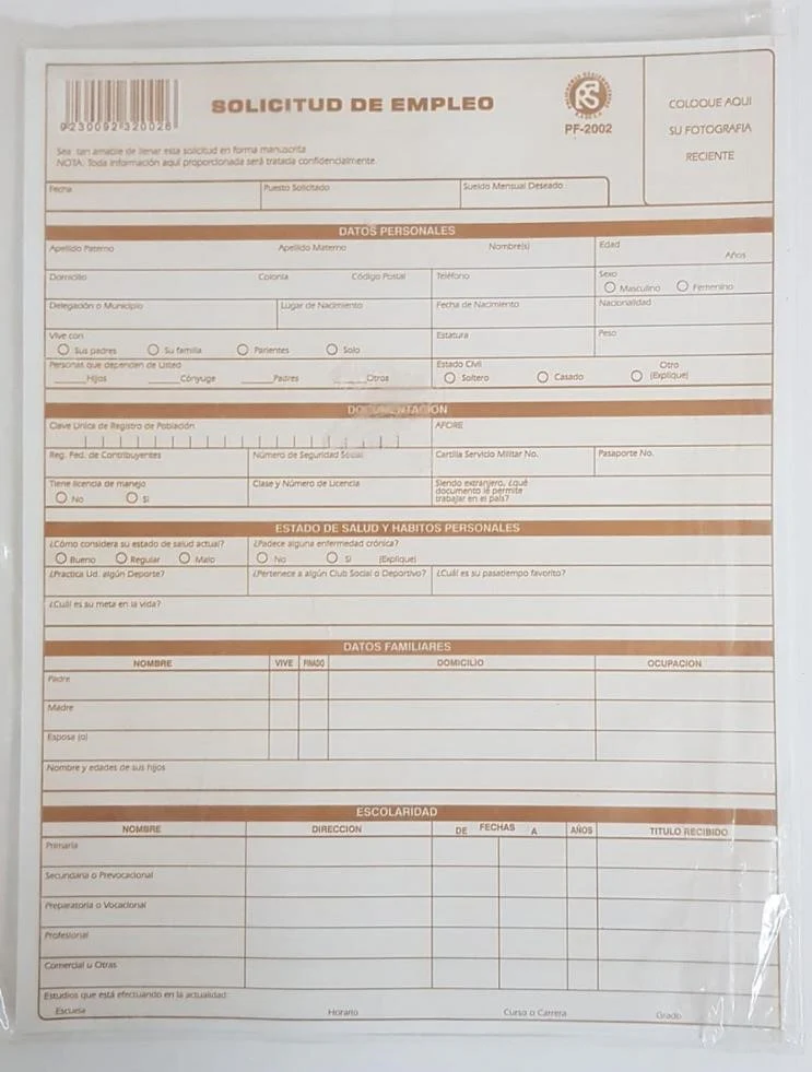 Block Solicitud de Empleo 25 hojas x bloc Carta Poliformas® PF-2002 [Pieza]