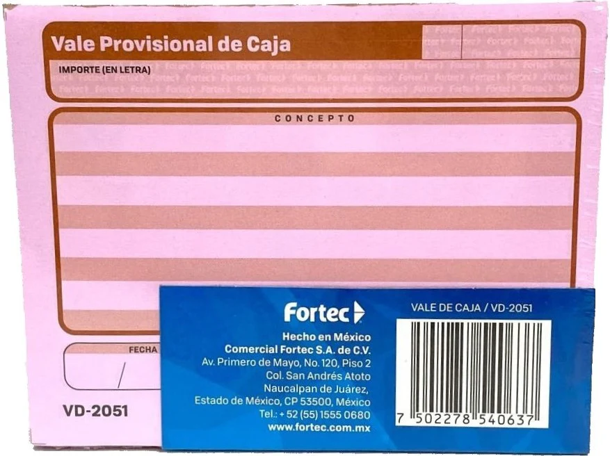 Block Vale Provisional de Caja c/3 50 hojas ¼ Carta Fortec® VD-2051 [Paquete] - Image 2