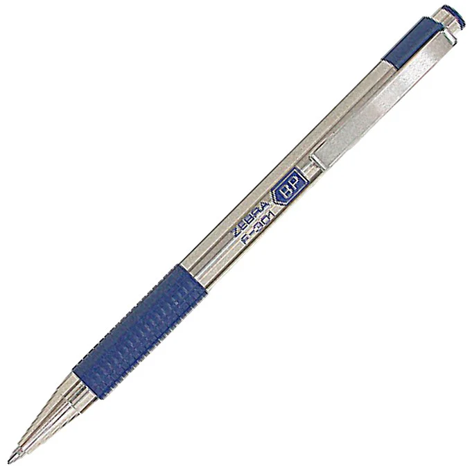 Bolígrafo Fino Retráctil F-301 Acero/Azul Tinta Negro Fino .7mm Zebra® 7001 [Pieza]