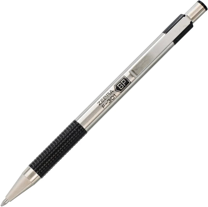 Bolígrafo Fino Retráctil F-301 Acero/Negro Tinta Negro Fino .7mm Zebra® 7000 [Pieza]