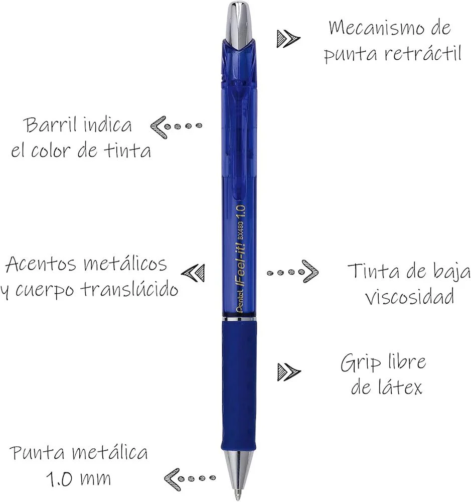 Bolígrafo Gel Retráctil Feel It Azul 1.0mm Pentel® BX480-C [Pieza] - Image 3