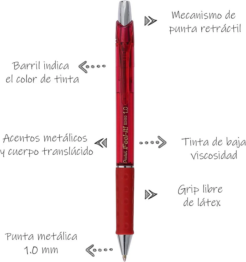 Bolígrafo Gel Retráctil Feel It Rojo 1.0mm Pentel® BX480-B [Pieza] - Image 3