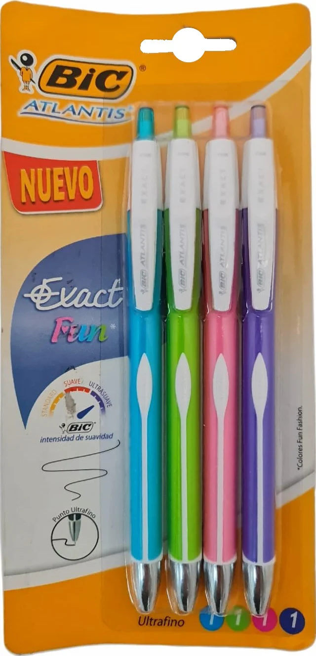 Bolígrafo Retráctil Atlantis Exact FunFashion Colores c/4 0.7mm Bic® 929605 [Paquete]