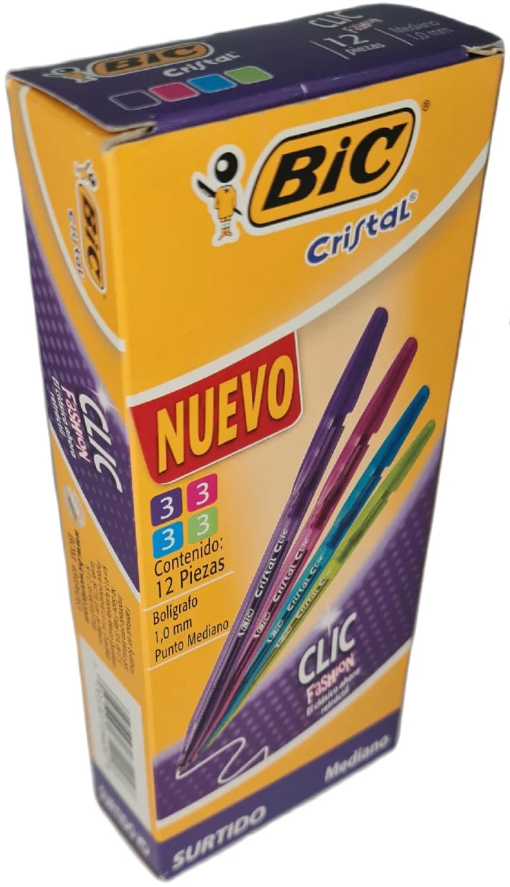 Bolígrafo Retráctil Cristal Clic Fashion Colores c/12 1.0mm Bic® 936937 [Caja]