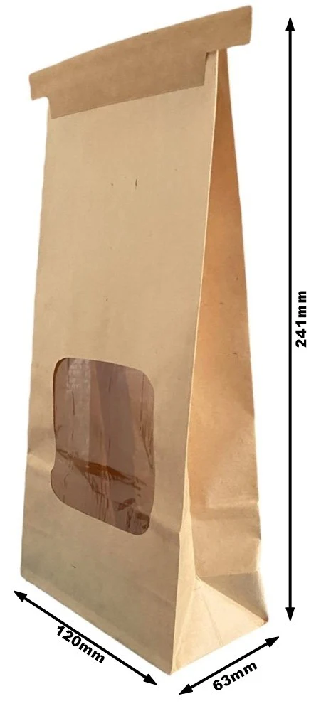 Bolsa Papel c/Cintilla c/Ventana p/500g int.Poly Kraft 120×63×241 Bol y Arte BS2KTn-4-500 [Pieza]