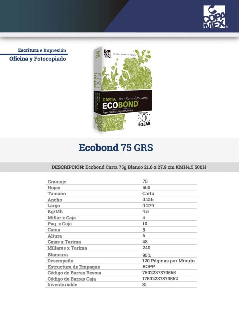 Bond Blanco 95% Ecobond paquete c/500 Copamex® [Resma] - Image 2