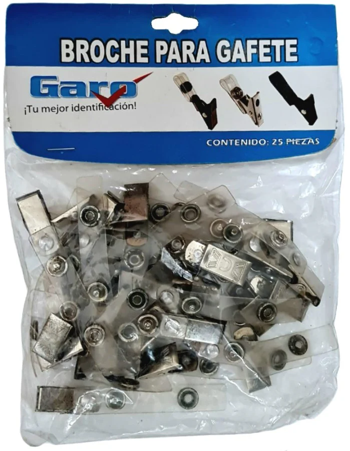 Broche p/Gafete Caimán Metálico c/25 Garo® PLUS [Bolsa]