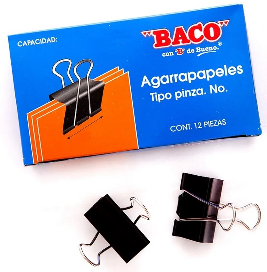 Broche Sujeta Papel  c/12  Negro Baco® [Caja]