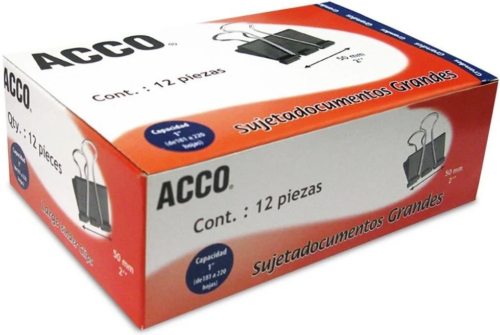 Broche Sujeta Papel Grande c/12 Negro 50mm 2" ACCO® P2464 [Caja]