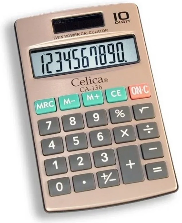 Calculadora Básica Bater. DC/Solar c/Cartera 10 Dígitos 7×11.5cm Celica® CA-136 [Pieza]