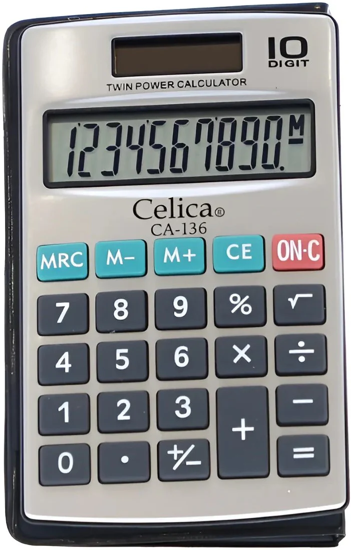Calculadora Básica Bater. DC/Solar c/Cartera 10 Dígitos 7×11.5cm Celica® CA-136 [Pieza] - Image 2