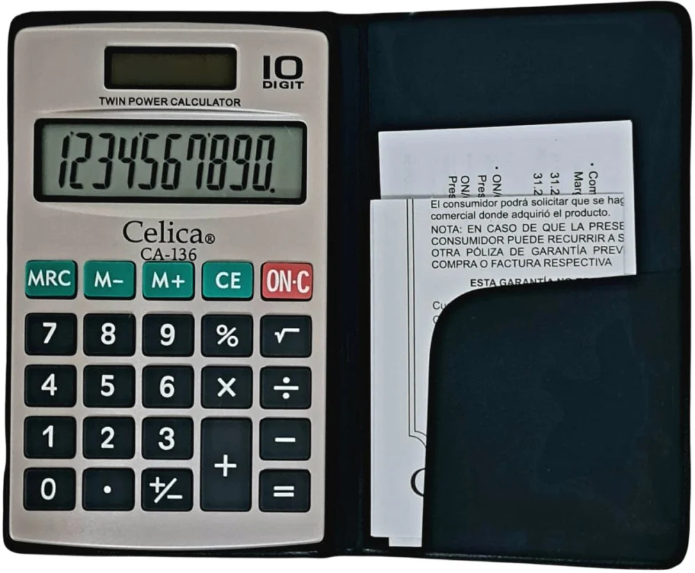 Calculadora Básica Bater. DC/Solar c/Cartera 10 Dígitos 7×11.5cm Celica® CA-136 [Pieza] - Image 4