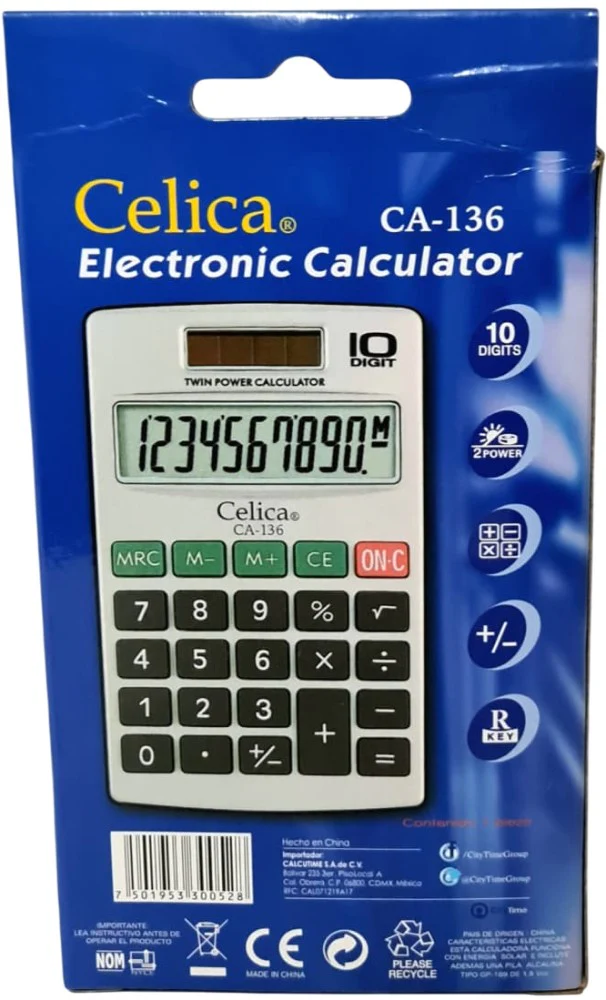 Calculadora Básica Bater. DC/Solar c/Cartera 10 Dígitos 7×11.5cm Celica® CA-136 [Pieza] - Image 8