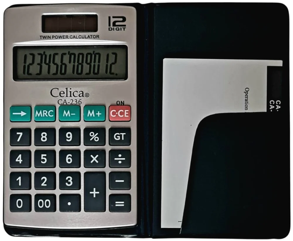 Calculadora Básica Bater. DC/Solar c/Cartera 12 Dígitos 7×11.5cm Celica® CA-236 [Pieza] - Image 2