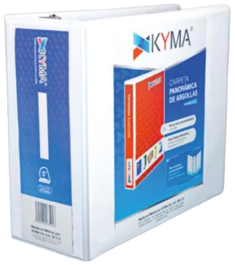 Carpeta 3 Argollas "D" Vinil Panorámica 5" Blanco Carta KYMA® CPKCBHD-500-BCA [Pieza]