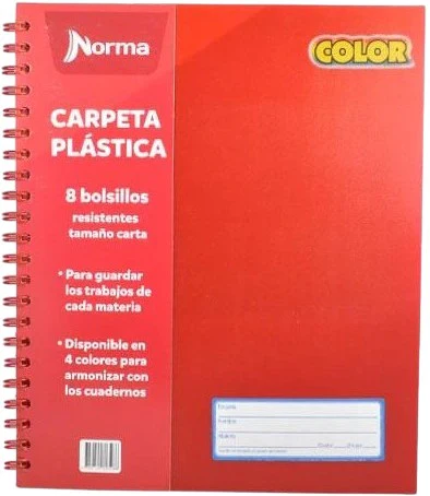 Carpeta Plástica Folder c/8 bolsillos/solapas Colores Carta Norma® 580726 [Pieza]