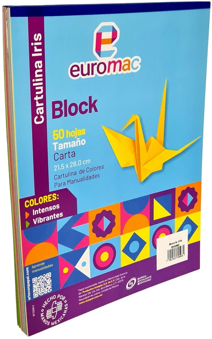 Cartulina Euroiris Block c/50 hojas Colores (10) Carta euromac® EI0080 [Bloque]
