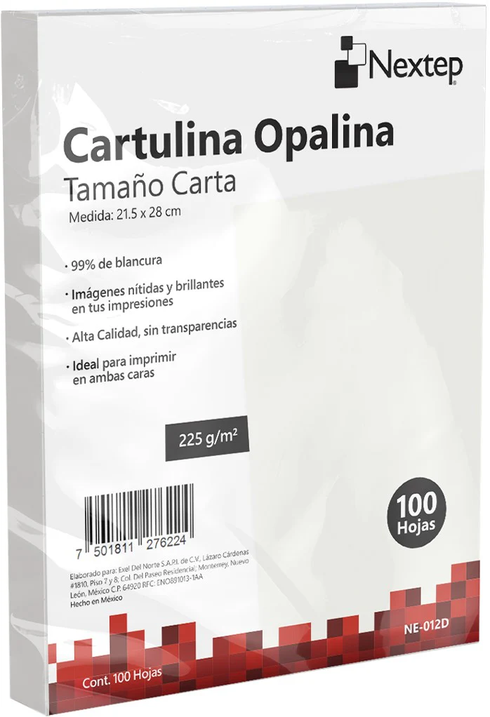Cartulina Opalina pack c/100 225g Blanco Carta Nextep® NE-012D [Cien hojas]